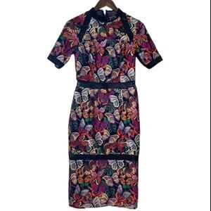 Vone Butterfly Embroidered Black Dress Sz 6